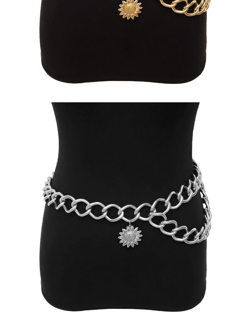Fashion White K Fringed Chain Geometric Sun Flower Waist Chain,Body Piercing Jewelry