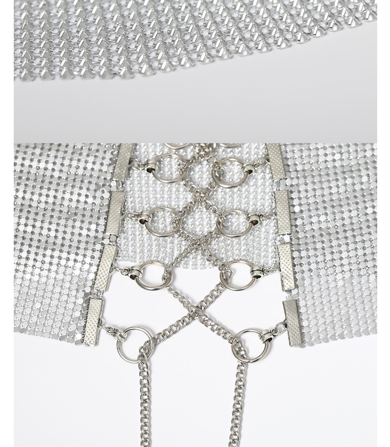 Fashion White K Chain Mesh Geometric Girdle,Wide belts