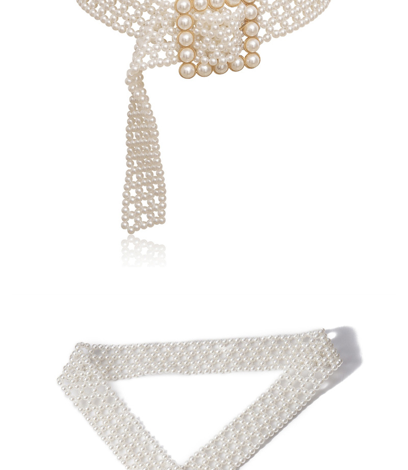 Fashion Gold Imitation Pearl Geometric Belt,knitting Wool Scaves