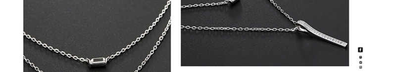 Fashion Silver Double  Silver Inlay Zircon Necklace,Pendants