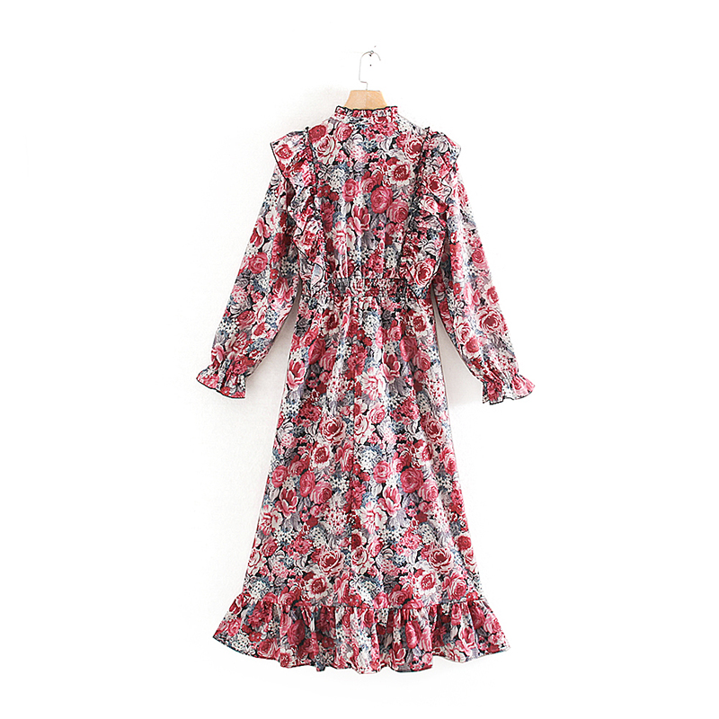 Fashion Color Laminated Flower Print Dress,Long Dress