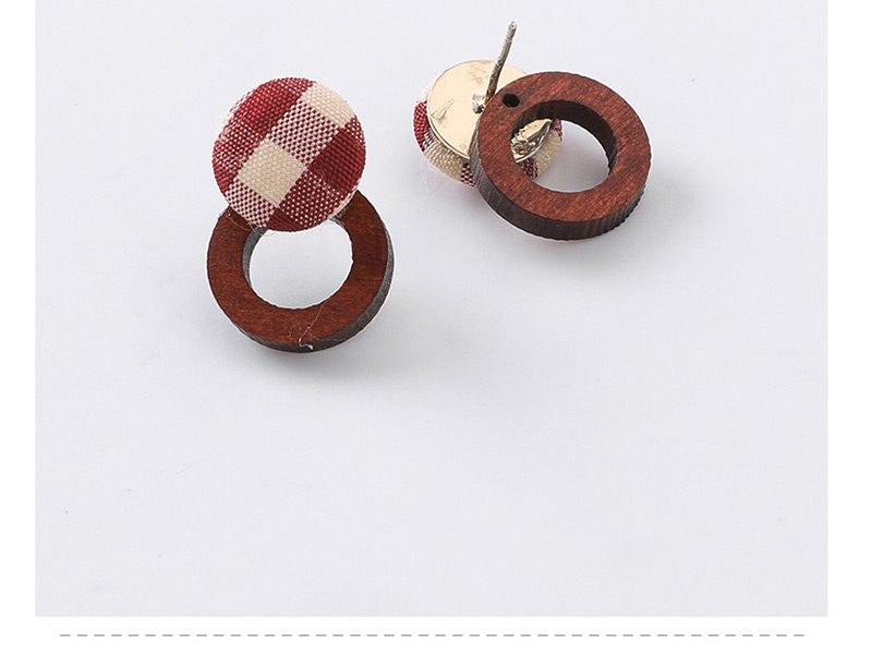 Fashion Red Checkered Wooden Earrings,Drop Earrings