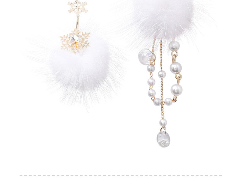 Fashion Gold  Silver Needle Pearl Snowflake Ball Asymmetric Earrings,Drop Earrings