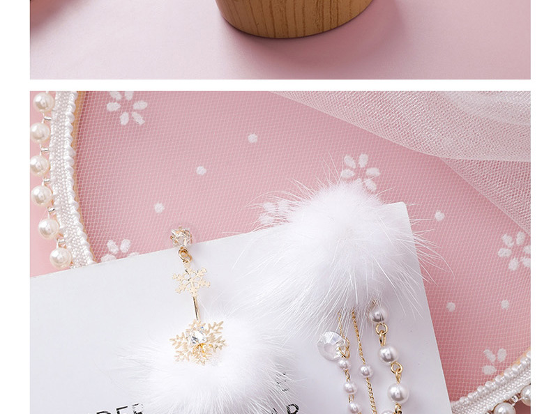 Fashion Gold  Silver Needle Pearl Snowflake Ball Asymmetric Earrings,Drop Earrings