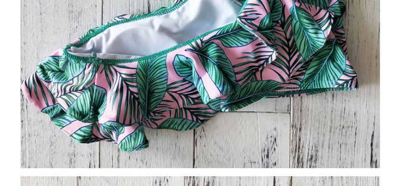 Fashion Green Ruffled Print Off-shoulder Tube Top Swimsuit,Swimwear Sets