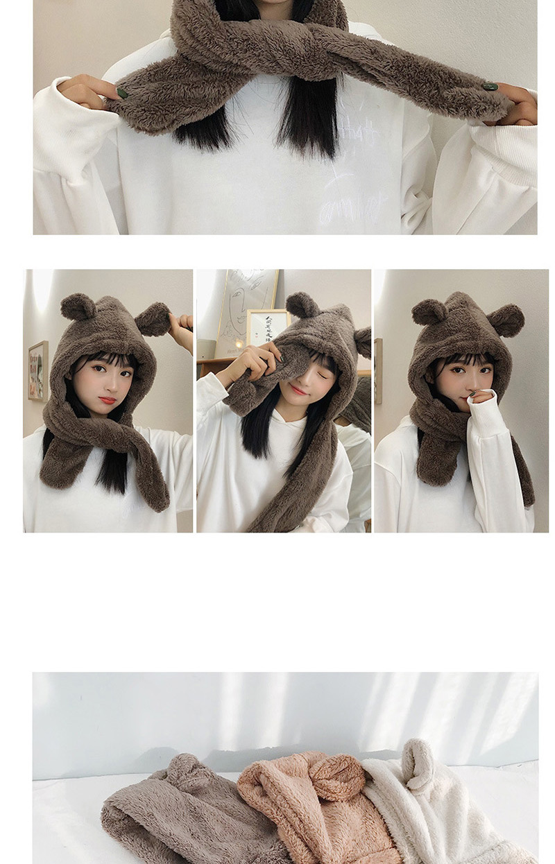 Fashion Plush Bear Ear Hooded Khaki Bear Ear Plush Head Cap,Beanies&Others