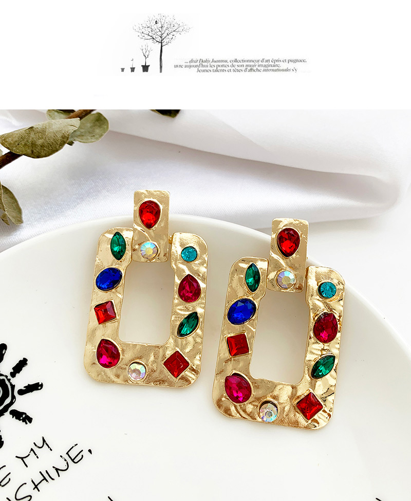 Fashion Gold Alloy Studded Square Earrings,Drop Earrings