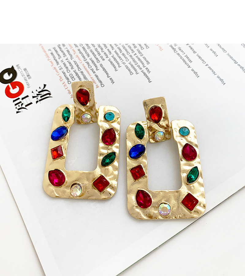 Fashion Gold Alloy Studded Square Earrings,Drop Earrings