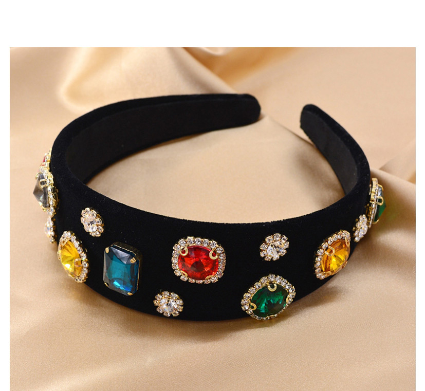 Fashion Black Diamond-studded Gold And Silk Embroidery Jacquard Headband,Head Band