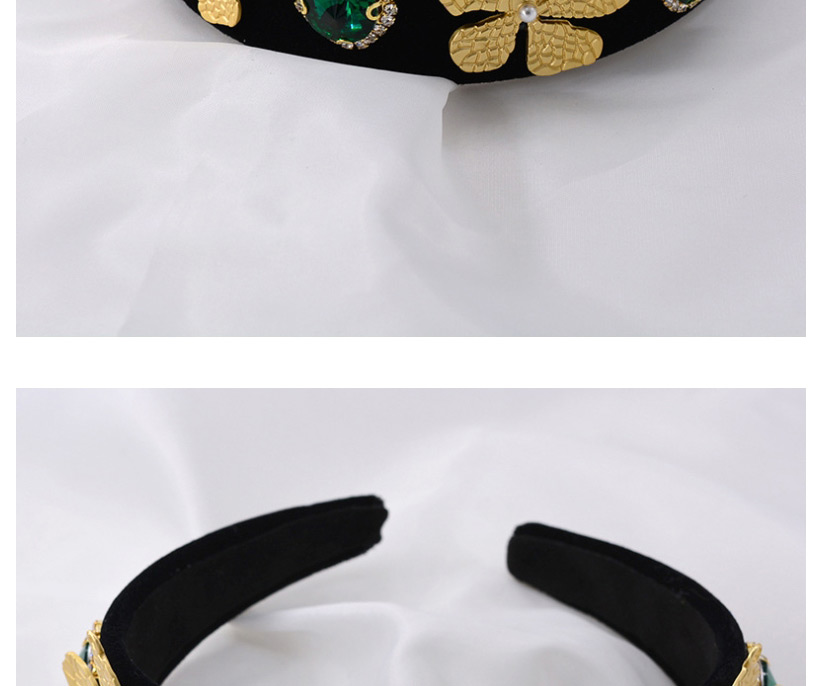 Fashion Black Leaf Gold Velvet Crystal Thick Sponge Headband,Head Band