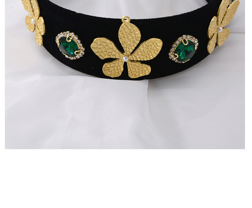 Fashion Black Leaf Gold Velvet Crystal Thick Sponge Headband,Head Band