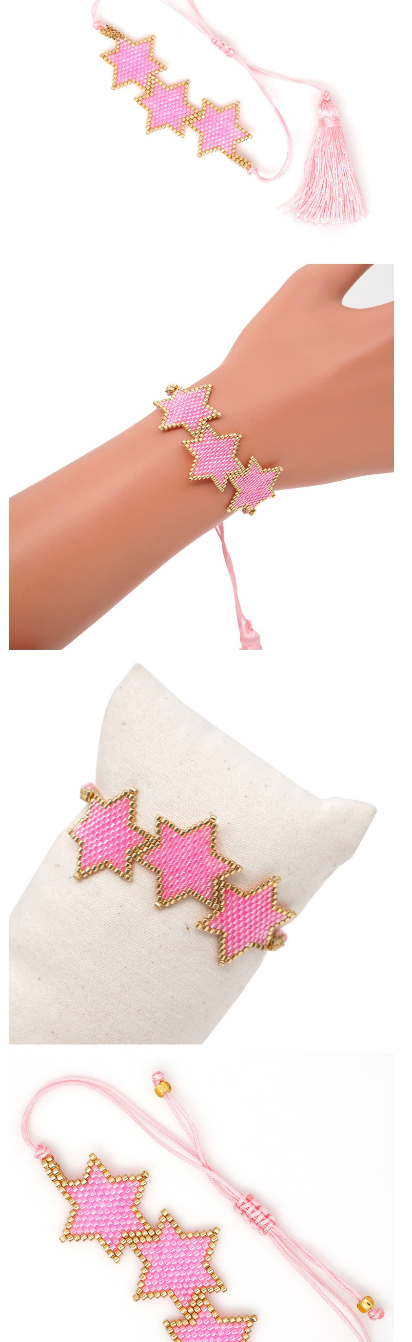 Fashion Pink Large Braided Five-pointed Star Pattern Bracelet,Fashion Bracelets