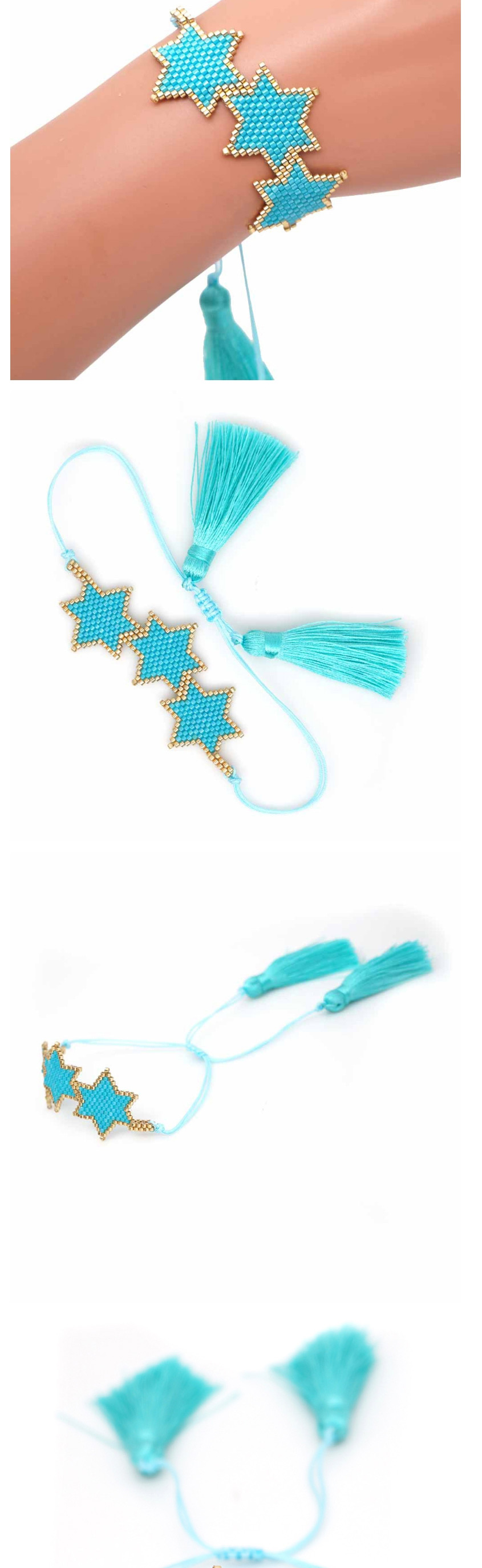 Fashion Blue Large Braided Five-pointed Star Pattern Bracelet,Fashion Bracelets