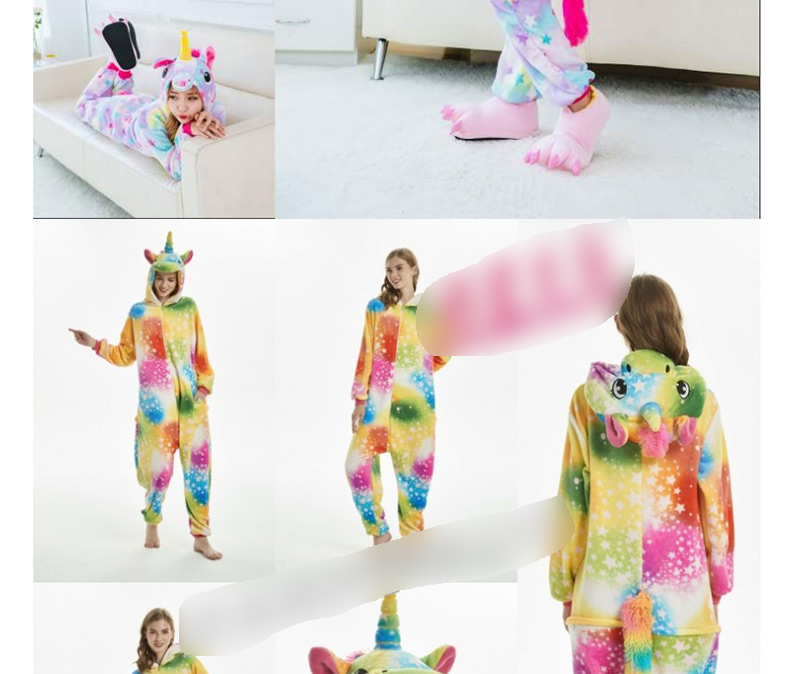 Fashion Rainbow Sky Marathon Animal Cartoon Flannel One-piece Pajamas For Children,Cartoon Pajama