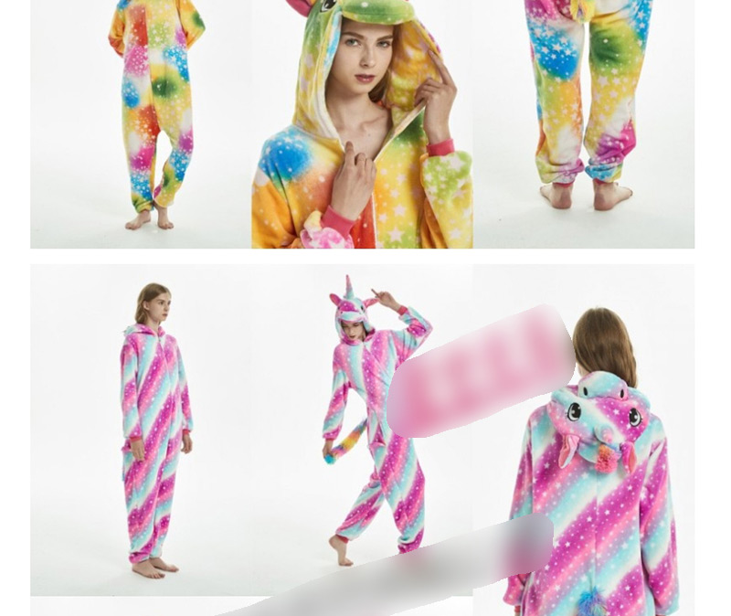 Fashion Colorful Sky Horse Animal Cartoon Flannel One-piece Pajamas Adult Models,Cartoon Pajama