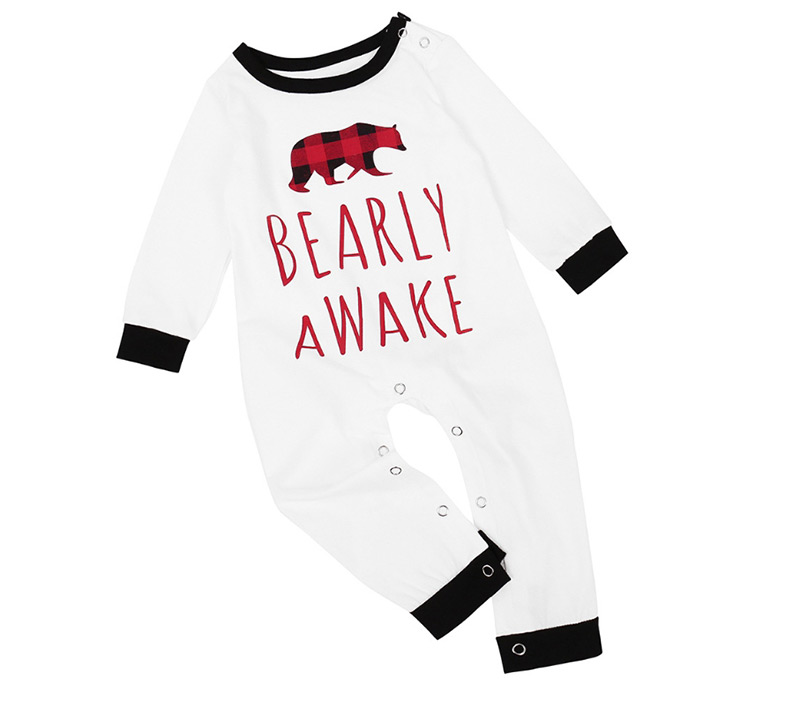 Fashion Male White Bear Plaid Print Home Service Set,Kids Clothing