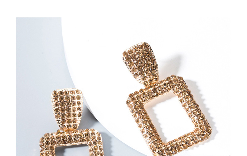 Fashion Champagne Gold Diamond Geometric Square Earrings,Drop Earrings