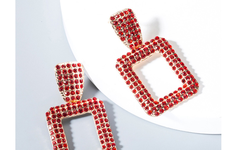 Fashion Red Diamond Geometric Square Earrings,Drop Earrings