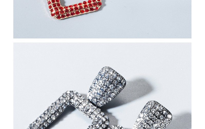 Fashion Red Diamond Geometric Square Earrings,Drop Earrings