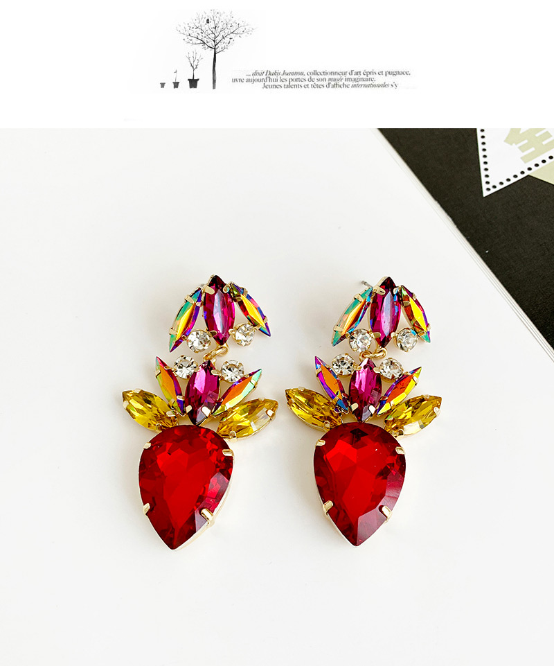 Fashion Rose Red Alloy Diamond Drop Shape Earrings,Drop Earrings