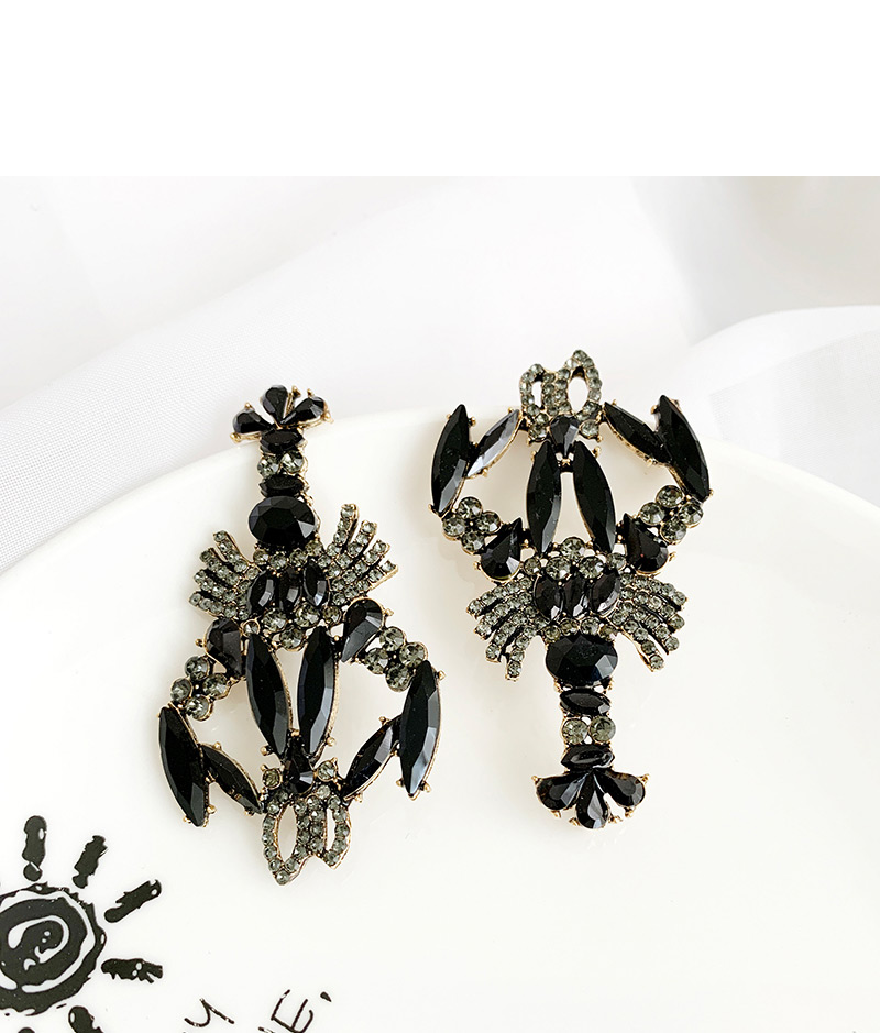 Fashion Black Alloy-studded Asymmetric Crayfish Earrings,Stud Earrings