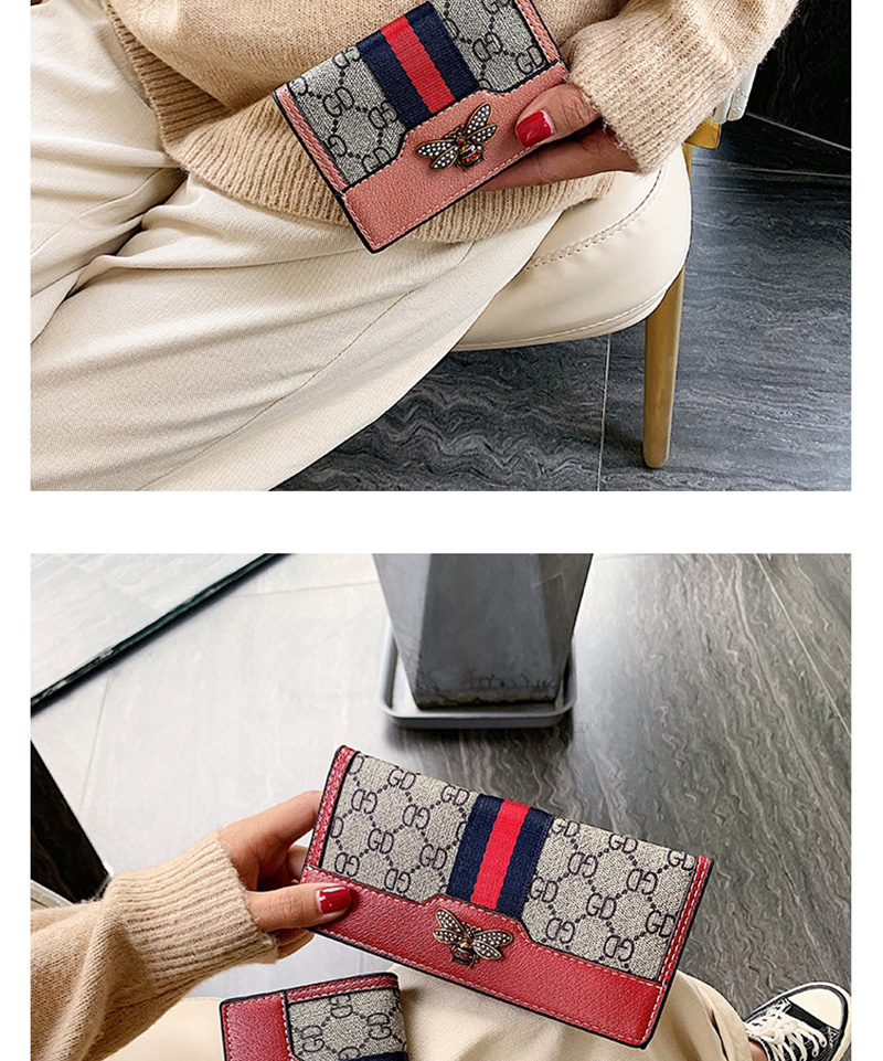 Fashion Short Powder Contrast 3 Fold Long Wallet,Wallet