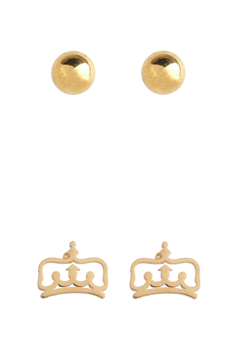 Fashion Crown Gold Stainless Steel Geometric Pattern Earrings,Earrings