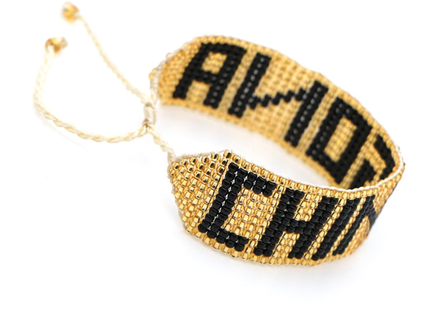 Fashion Gold + Black Letter Chingonrfeministrmgb Rice Beads Woven Bracelet,Beaded Bracelet