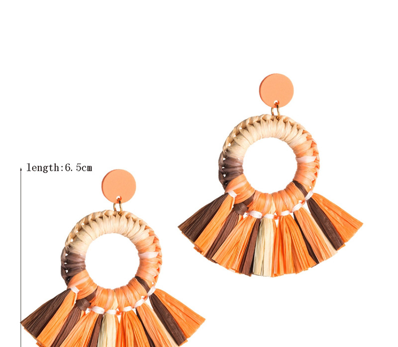 Fashion Head Brown Fan-shaped Lafite Colorblock Earrings,Drop Earrings