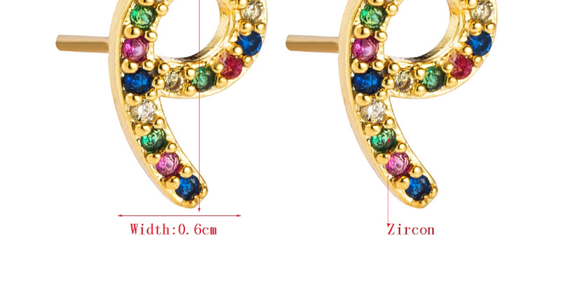 Fashion Gold Letter-shaped Copper With Colored Zircon Stud Earrings,Earrings