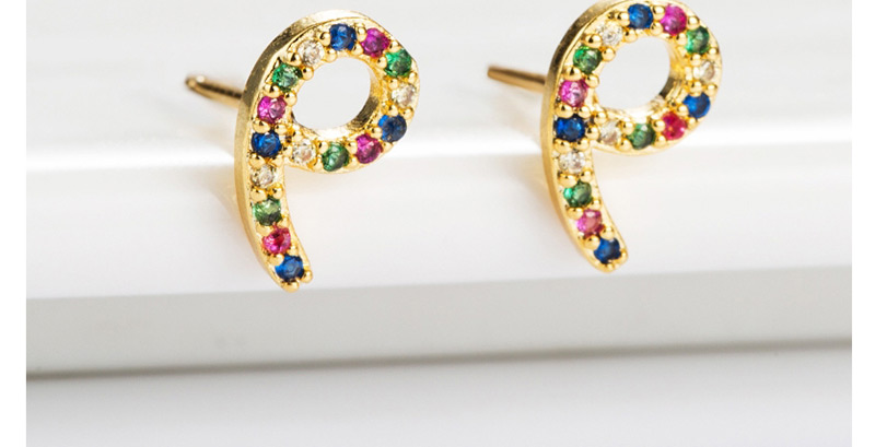 Fashion Gold Letter-shaped Copper With Colored Zircon Stud Earrings,Earrings