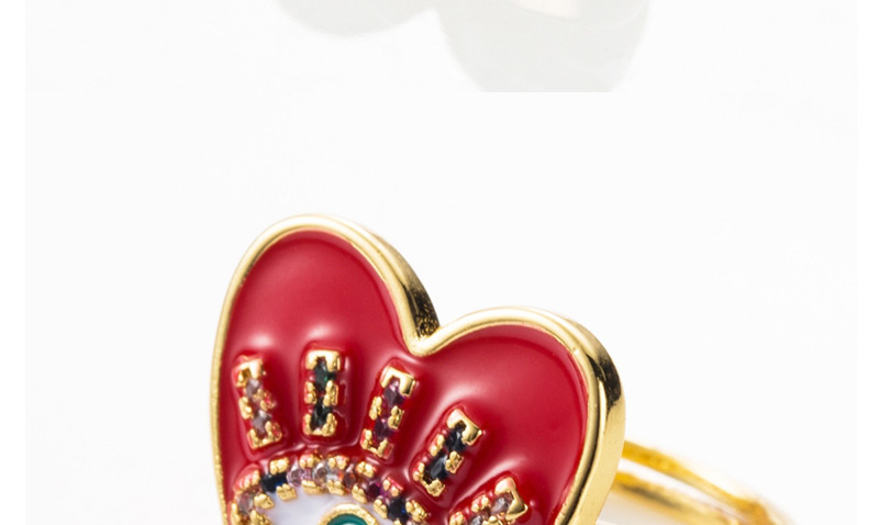 Fashion Red Copper Micro-inlaid Zircon Opening Heart-shaped Eye Ring,Rings