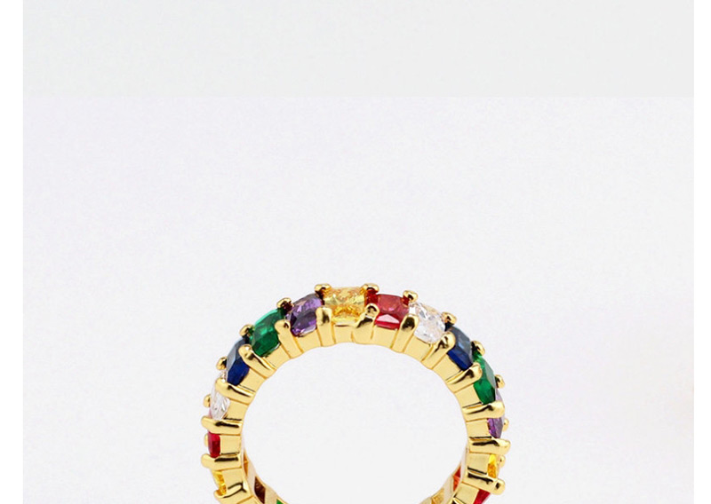 Fashion Color Micro-inlaid Zircon Copper Plated 18k Gold Ring,Rings