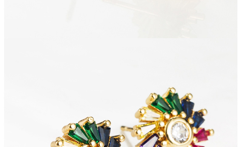Fashion Color Zircon Flower Copper Plated 18k Gold Earrings,Earrings