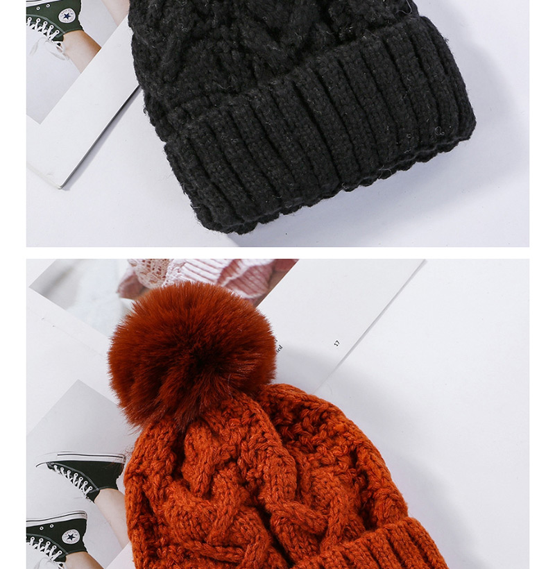 Fashion Orange Red Hemp Pattern Plus Velvet Double Wool Cap,Knitting Wool Hats