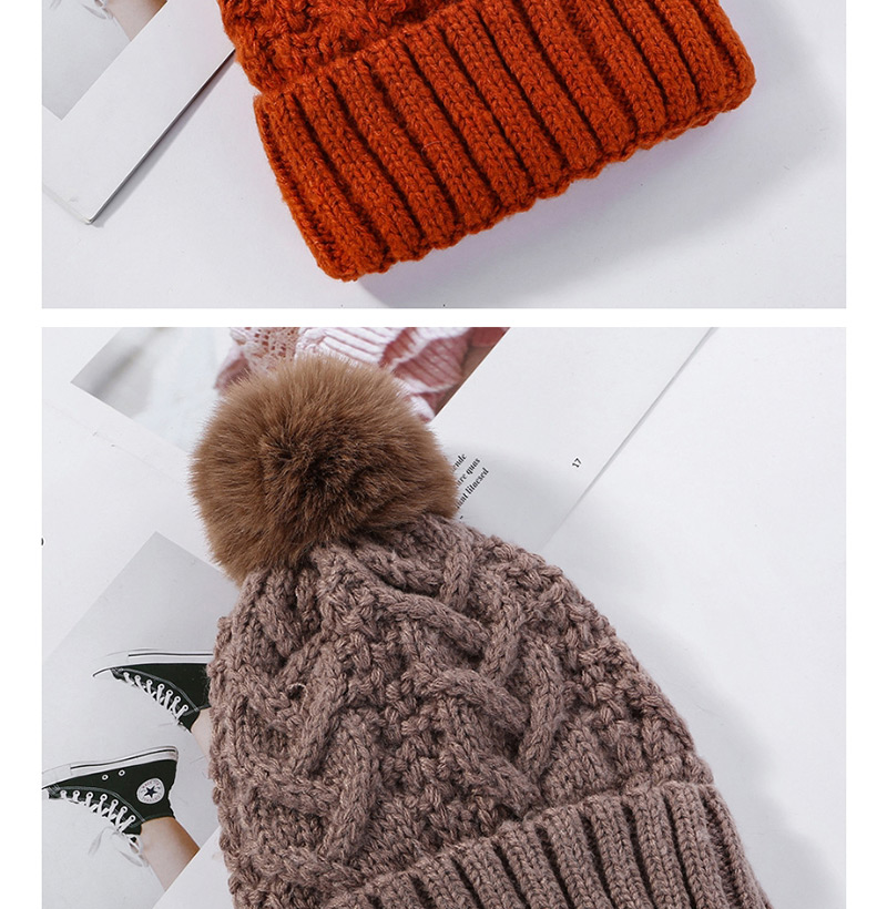 Fashion Orange Red Hemp Pattern Plus Velvet Double Wool Cap,Knitting Wool Hats