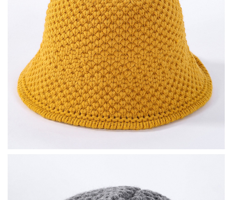 Fashion Yellow Solid Color Knit Wool Fisherman Hat,Beanies&Others