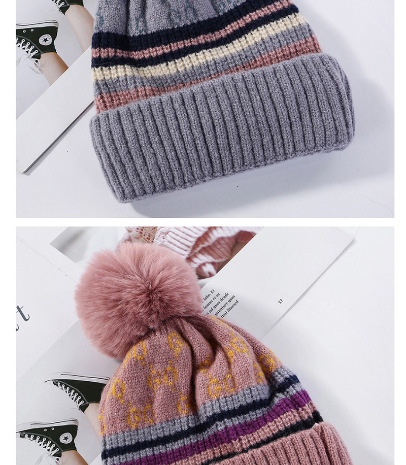 Fashion Black Knitted Wool Ball Color Matching And Cashmere Cap,Knitting Wool Hats