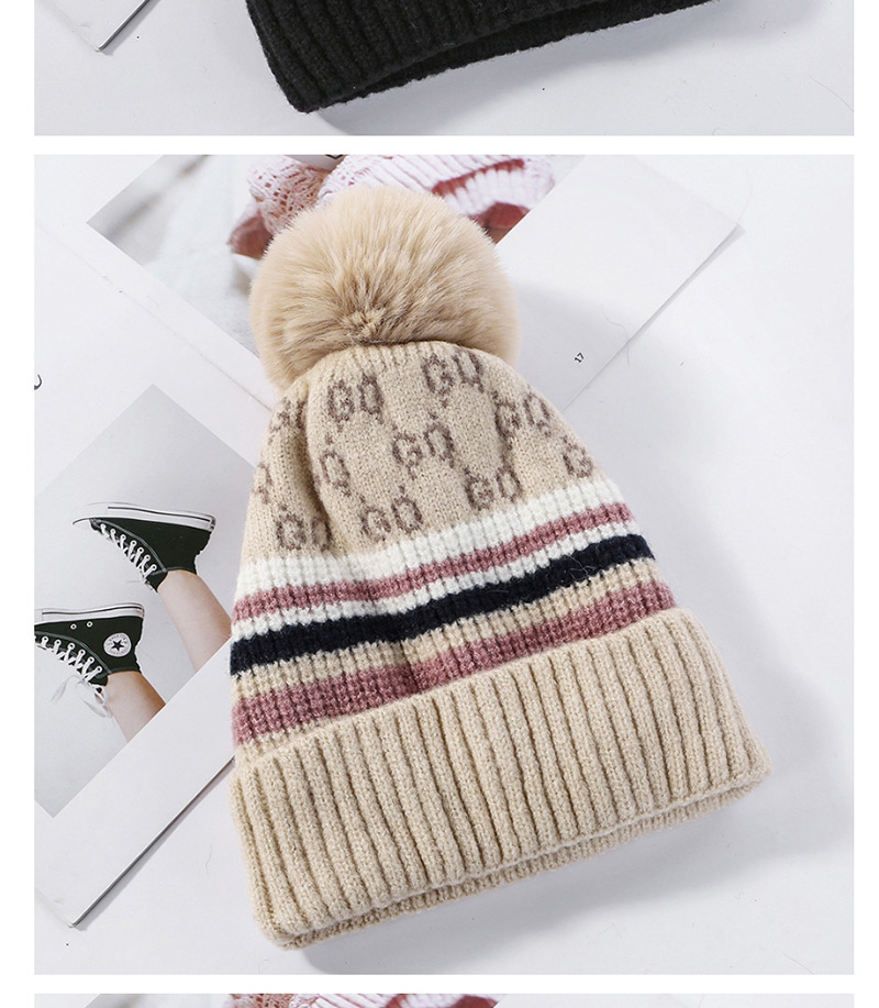 Fashion Beige Knitted Wool Ball Color Matching And Cashmere Cap,Knitting Wool Hats