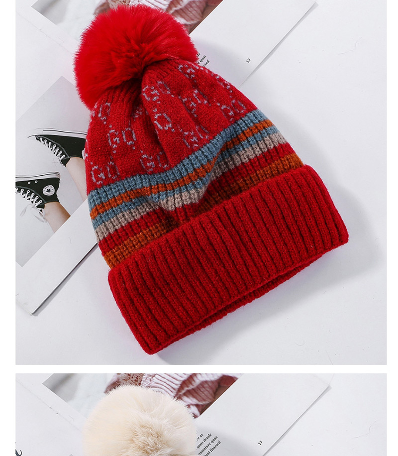 Fashion White Knitted Wool Ball Color Matching And Cashmere Cap,Knitting Wool Hats