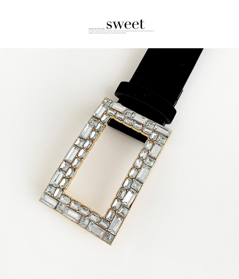 Fashion Black Alloy Diamond-studded Square Velvet Belt,Wide belts