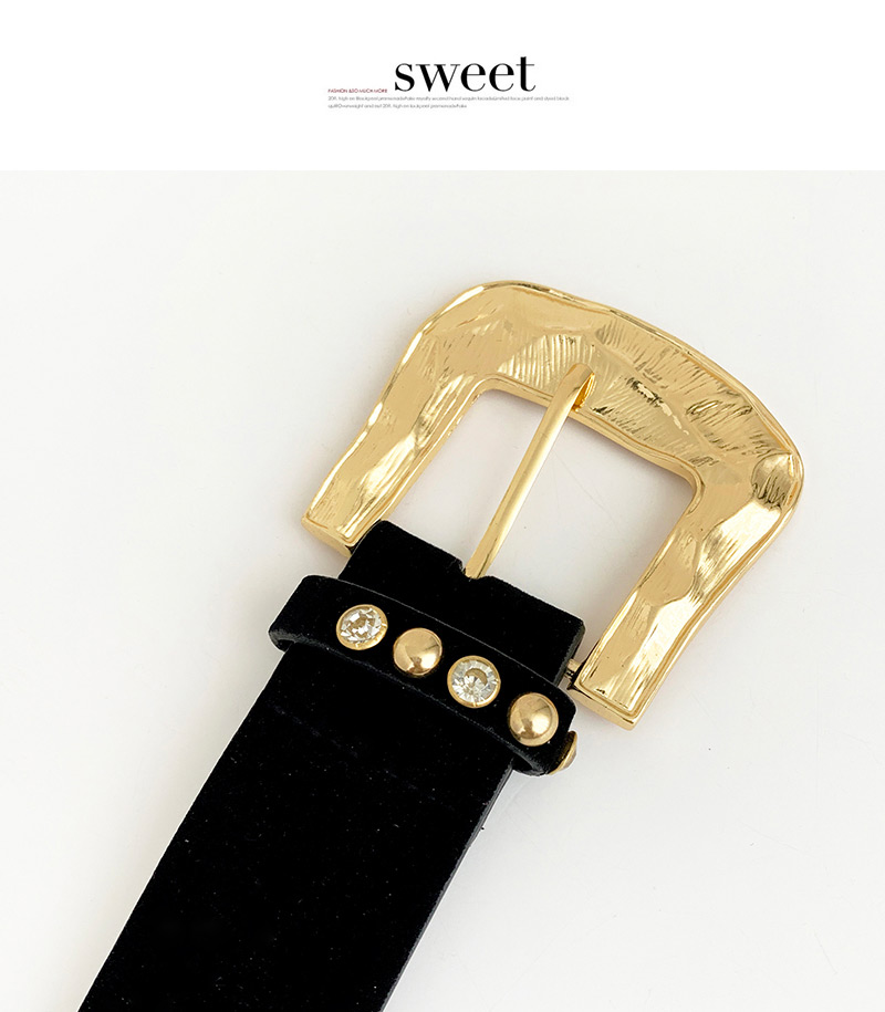 Fashion Black Alloy Diamond-studded Geometric Pudding Belt,Wide belts