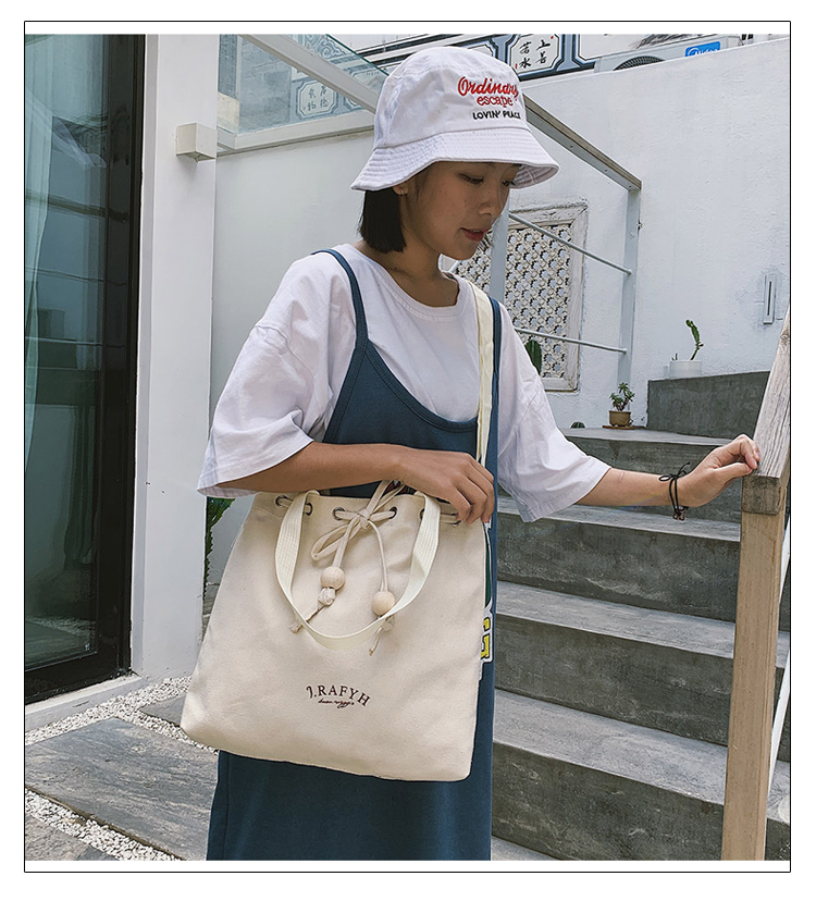 Fashion White Canvas Drawstring Shoulder Bag,Messenger bags