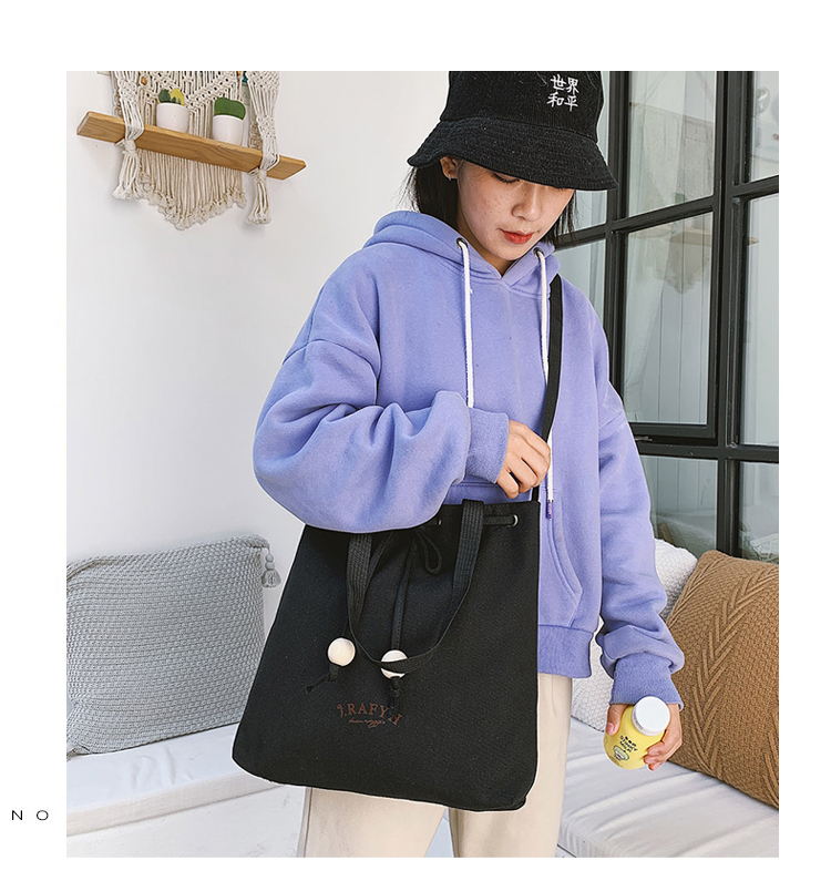 Fashion Black Canvas Drawstring Shoulder Bag,Messenger bags
