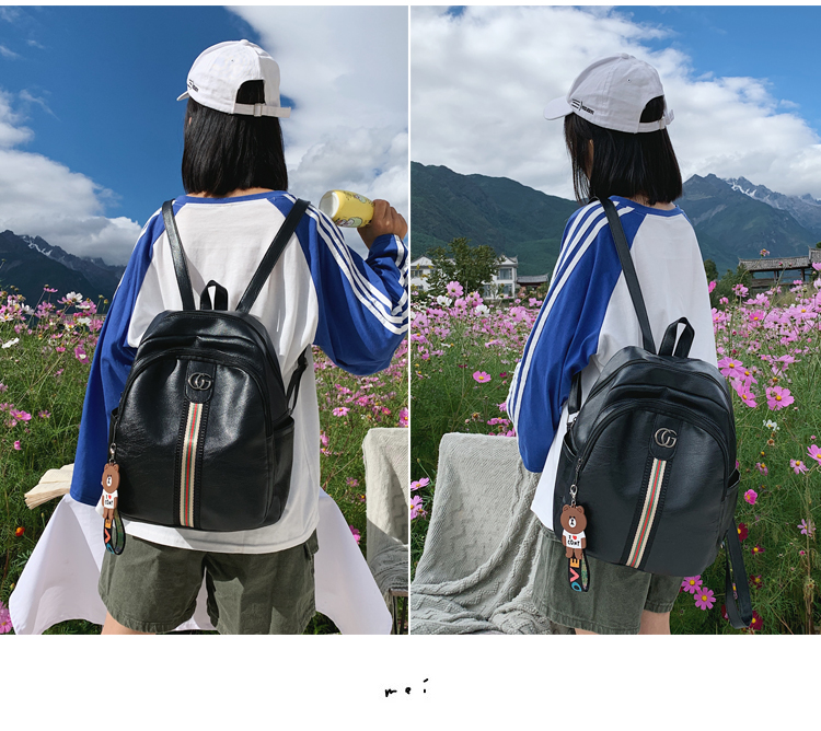 Fashion Black Double Zip Stitching Backpack,Backpack