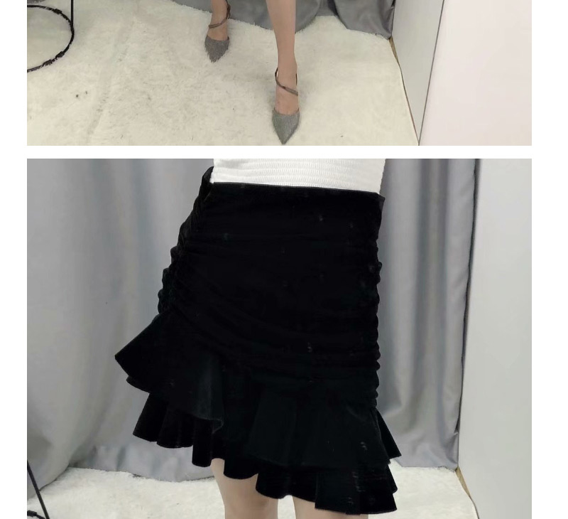 Fashion Black Velvet Irregular Skirt,Skirts