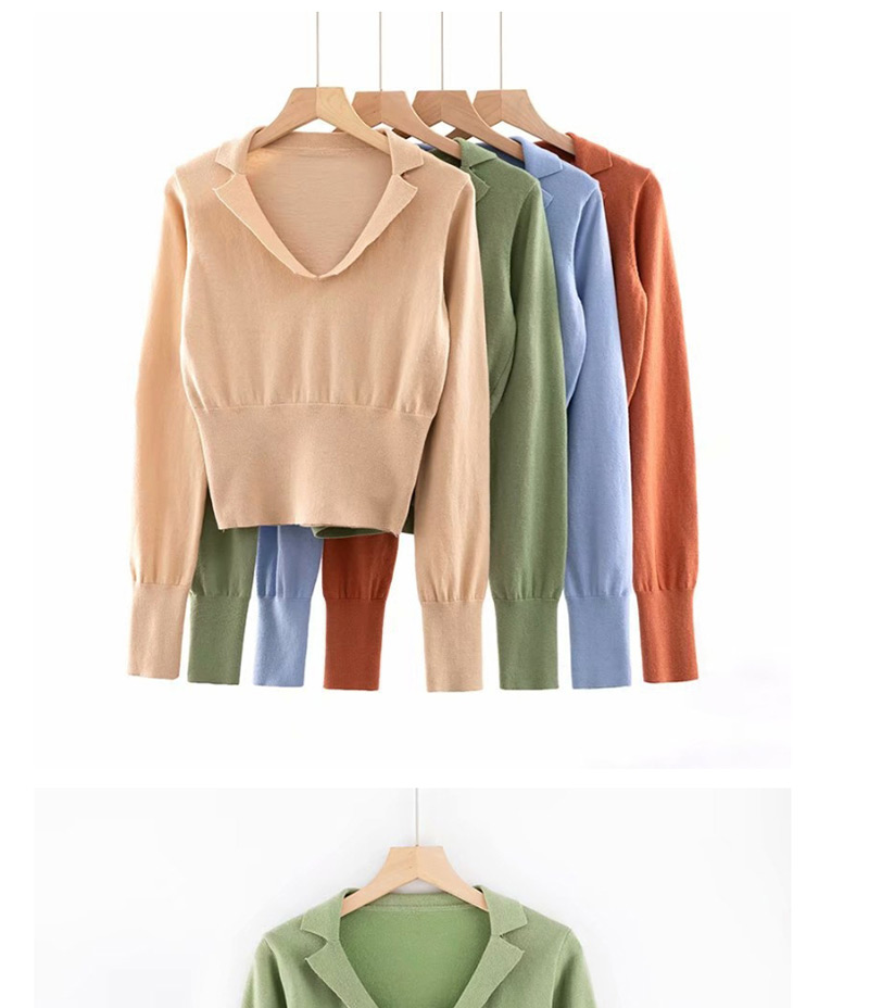 Fashion Caramel Colour Lapel Short Knit Sweater,Sweater
