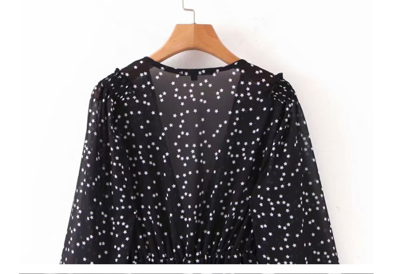 Fashion Black V-neck Star Print Dress,Mini & Short Dresses