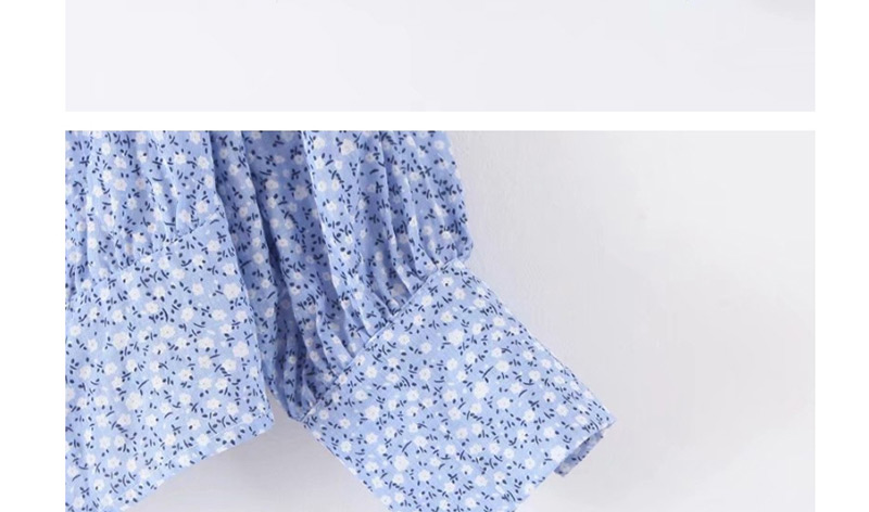 Fashion Blue Square Collar Flower Print Shirt,Blouses