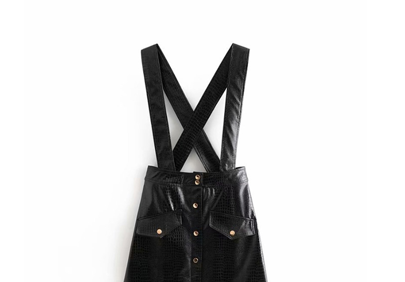 Fashion Black Faux Leather Single-breasted Dress,Mini & Short Dresses